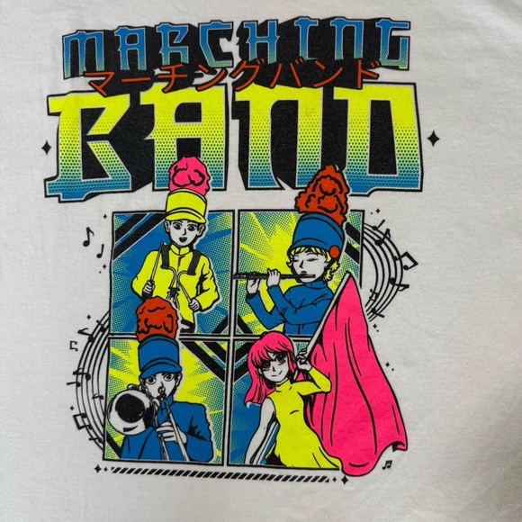 Gildan Other - Marching Band Anime Japanese Neon Graphic T-Shirt Gildan XL White Cotton Unisex